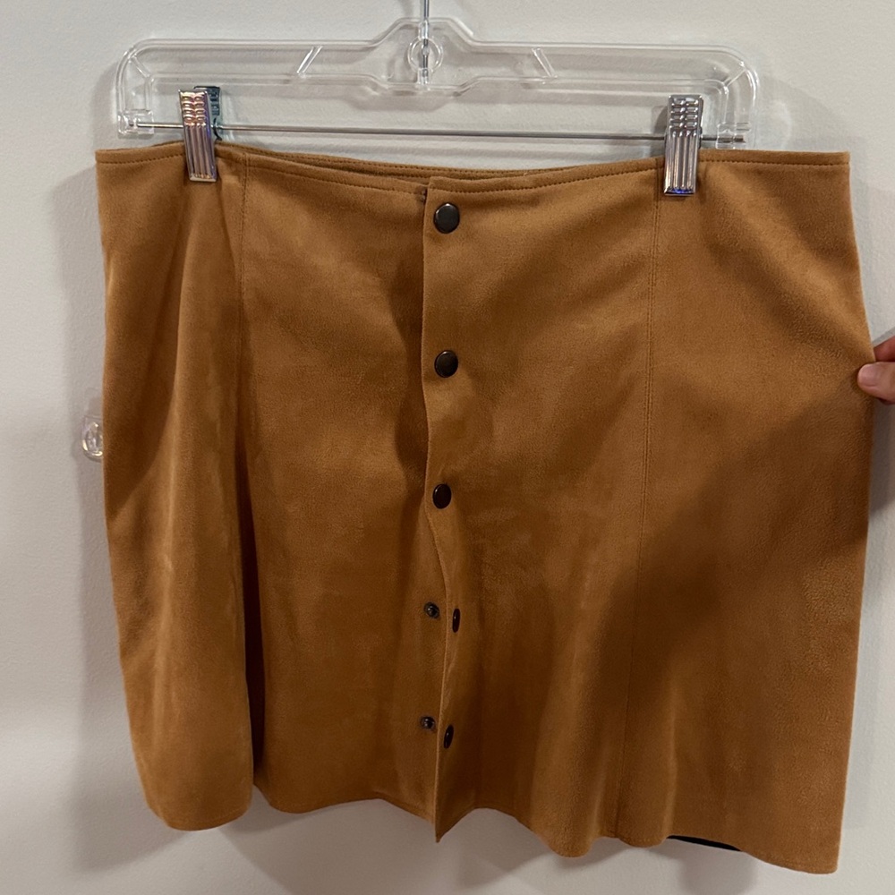 Fashion Union Camel Suede-Look Button Front Mini Skirt